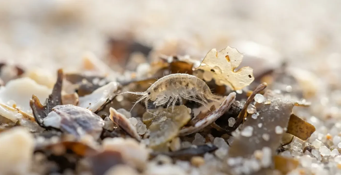 Vue macro détaillée de la laisse de mer avec microfaune et débris organiques