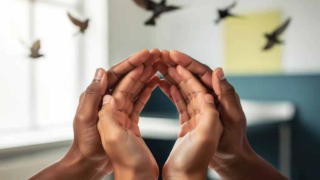 Groupe d'enfants observant attentivement un soigneur s'occupant d'un oiseau blessé