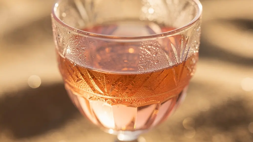 Verre de Gris de Gris à la couleur saumon pâle caractéristique sur fond de sable