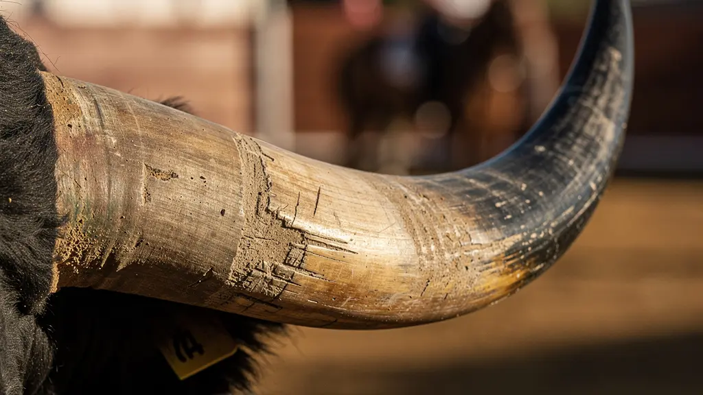 Taureau cocardier de race Camargue avec ses cornes en forme de lyre dans une manade traditionnelle