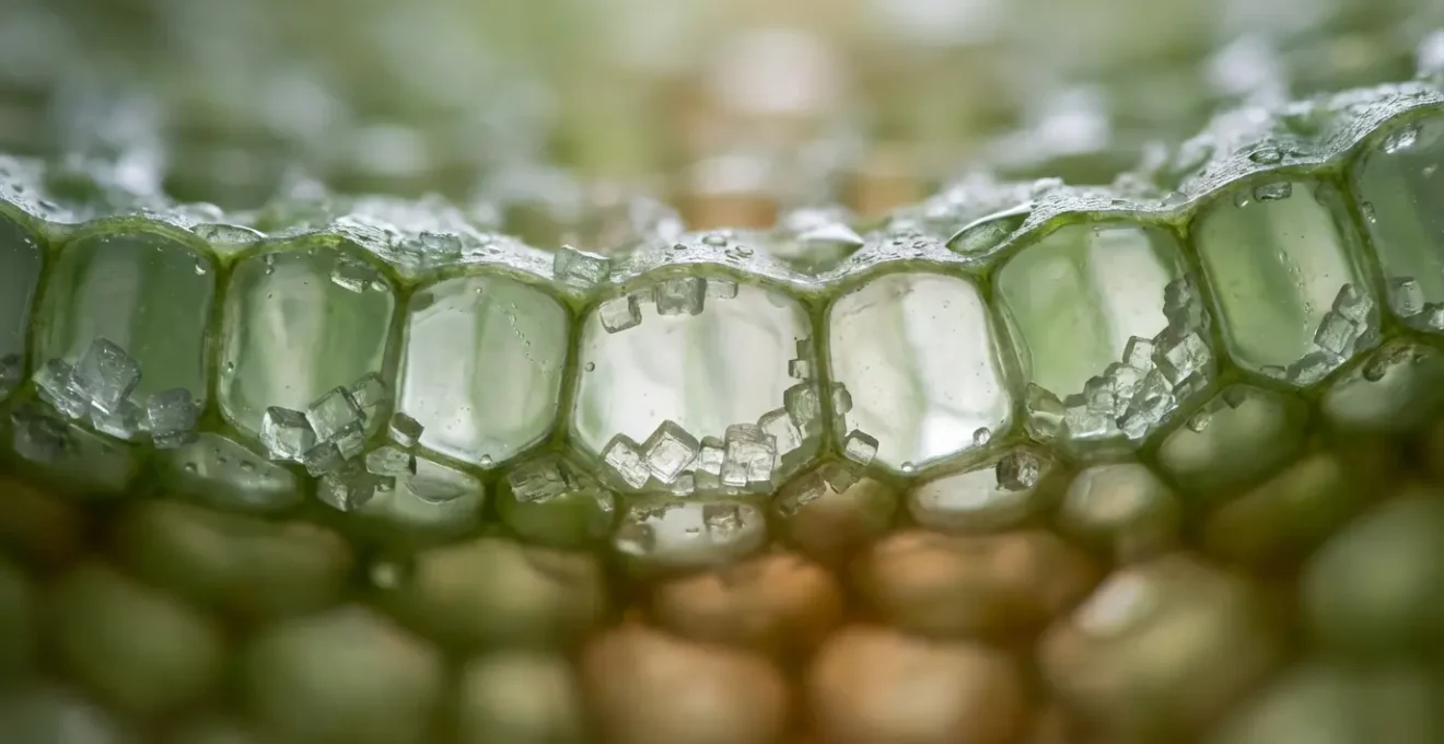 Coupe microscopique de cellules de salicorne montrant l'accumulation de sel