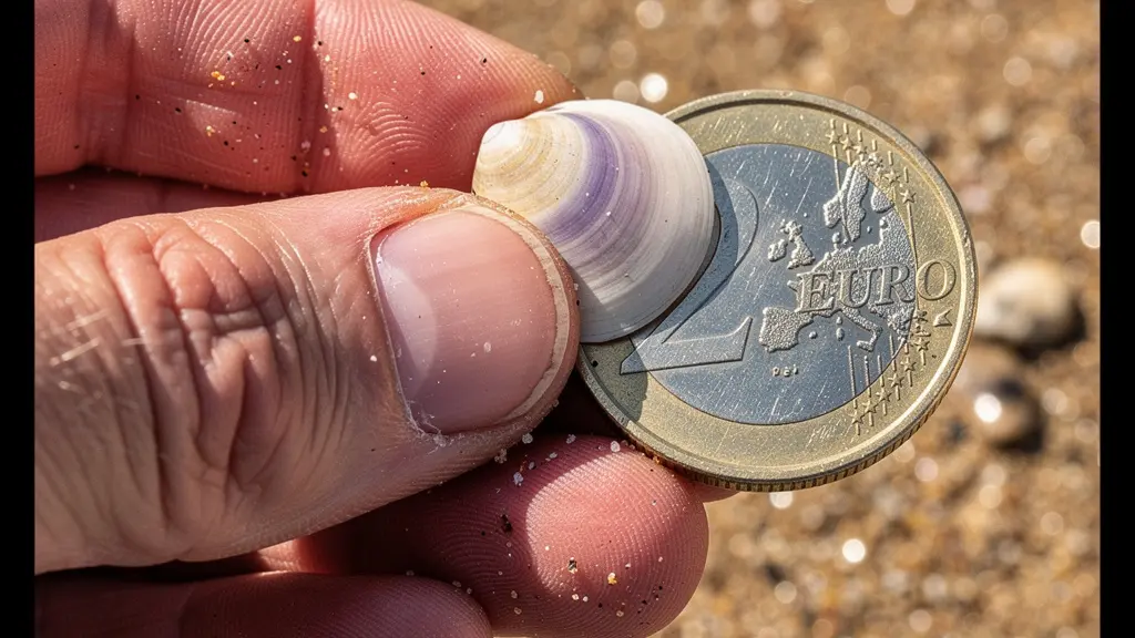 Gros plan sur une main tenant une pièce de 2 euros à côté d'une telline pour vérifier sa taille