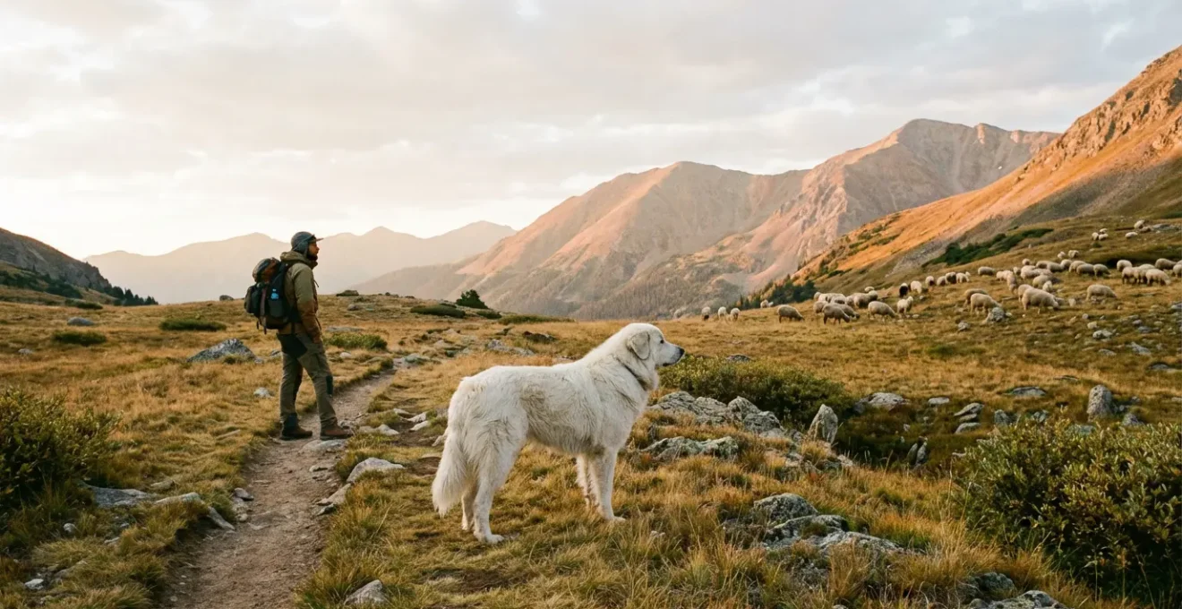 Rencontre entre un randonneur et un chien de protection des troupeaux en montagne