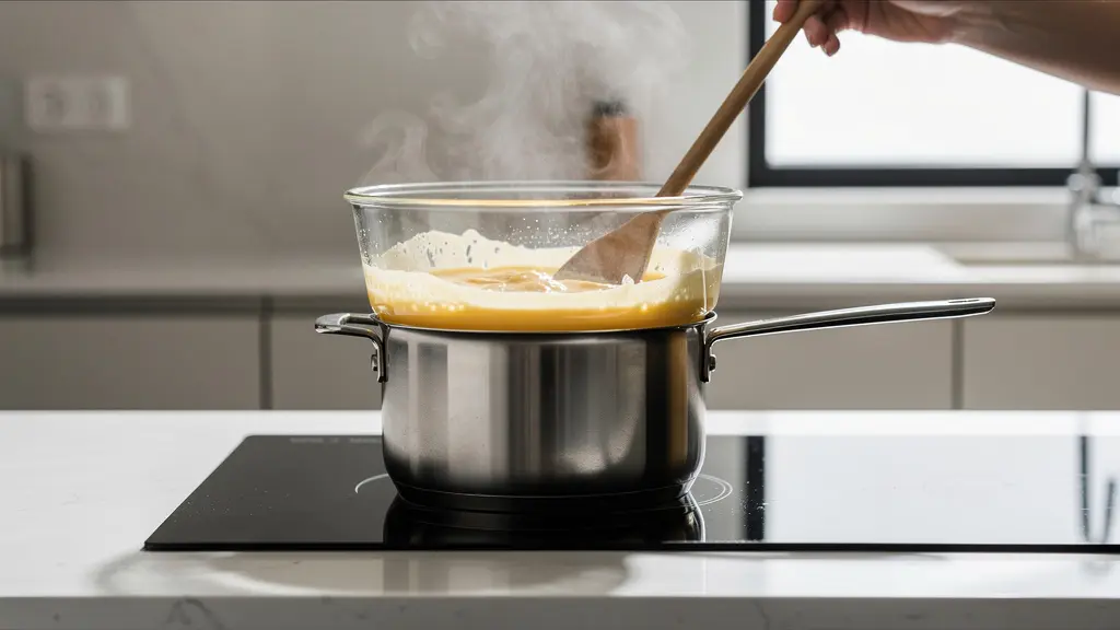 Démonstration de la cuisson au bain-marie pour une brouillade parfaite