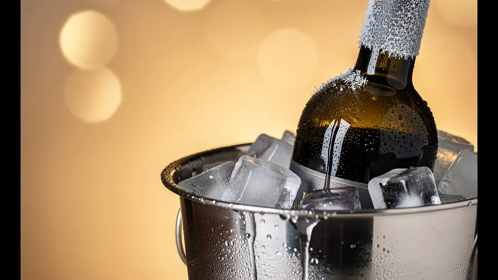 Bouteille de vin dans un seau à glace avec condensation sur le verre