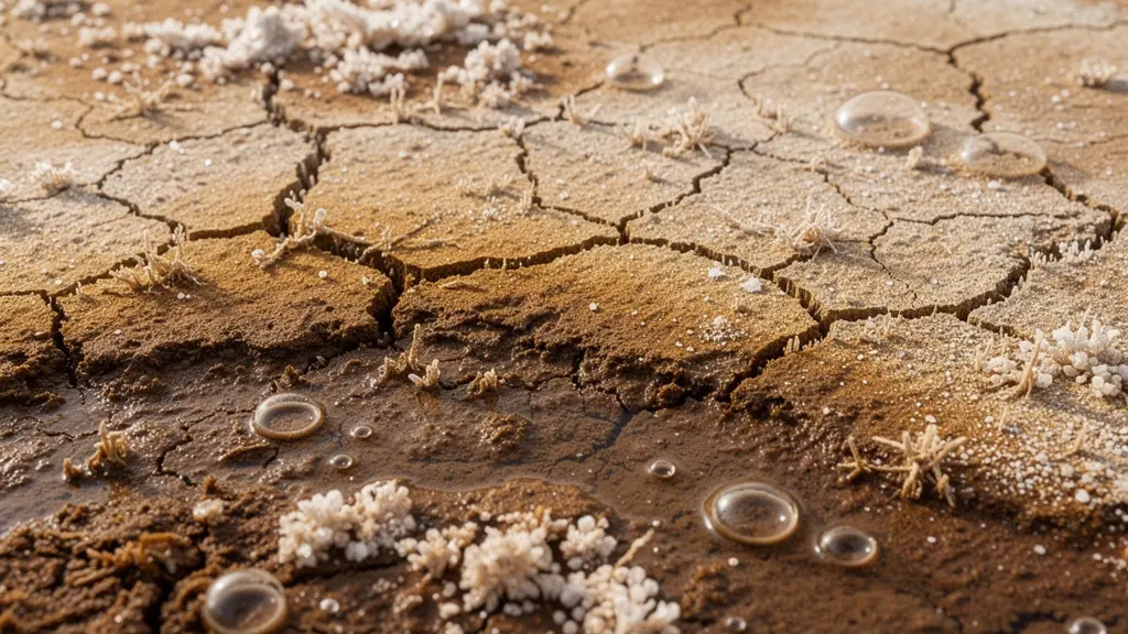 Texture en gros plan de la vase séchée d'un étang avec ses craquelures caractéristiques